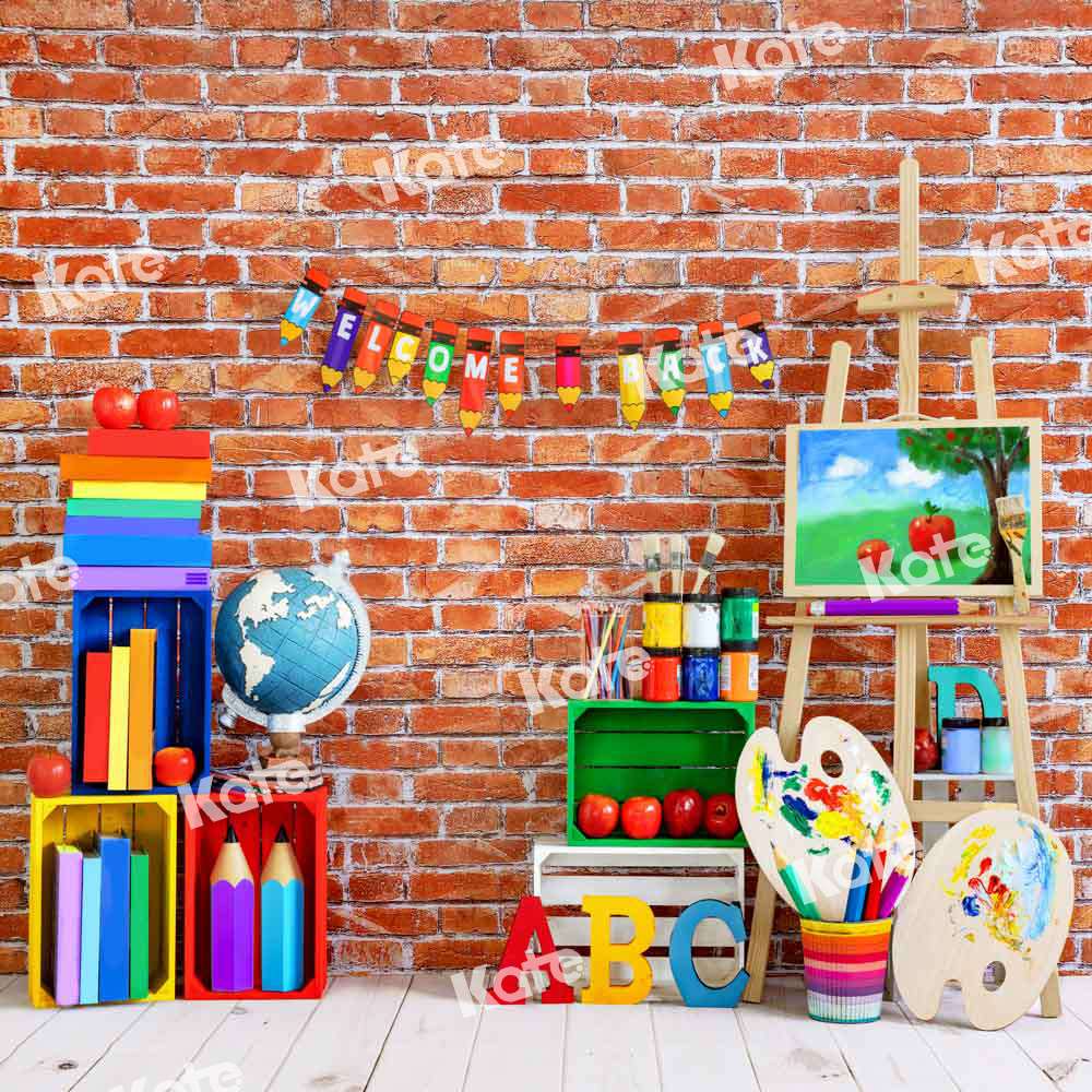 Kate Back to School Retro Red Brick Wall Backdrop Designed by Emetselch