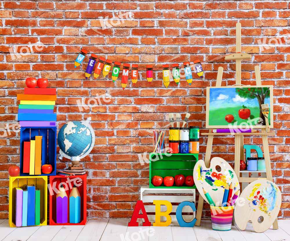Kate Back to School Retro Red Brick Wall Backdrop Designed by Emetselch -UK