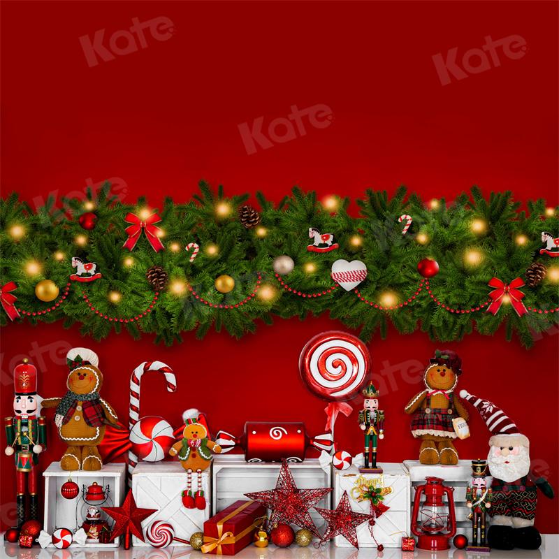 Kate Red Christmas Gingerbread Nutcracker Backdrop for Photography