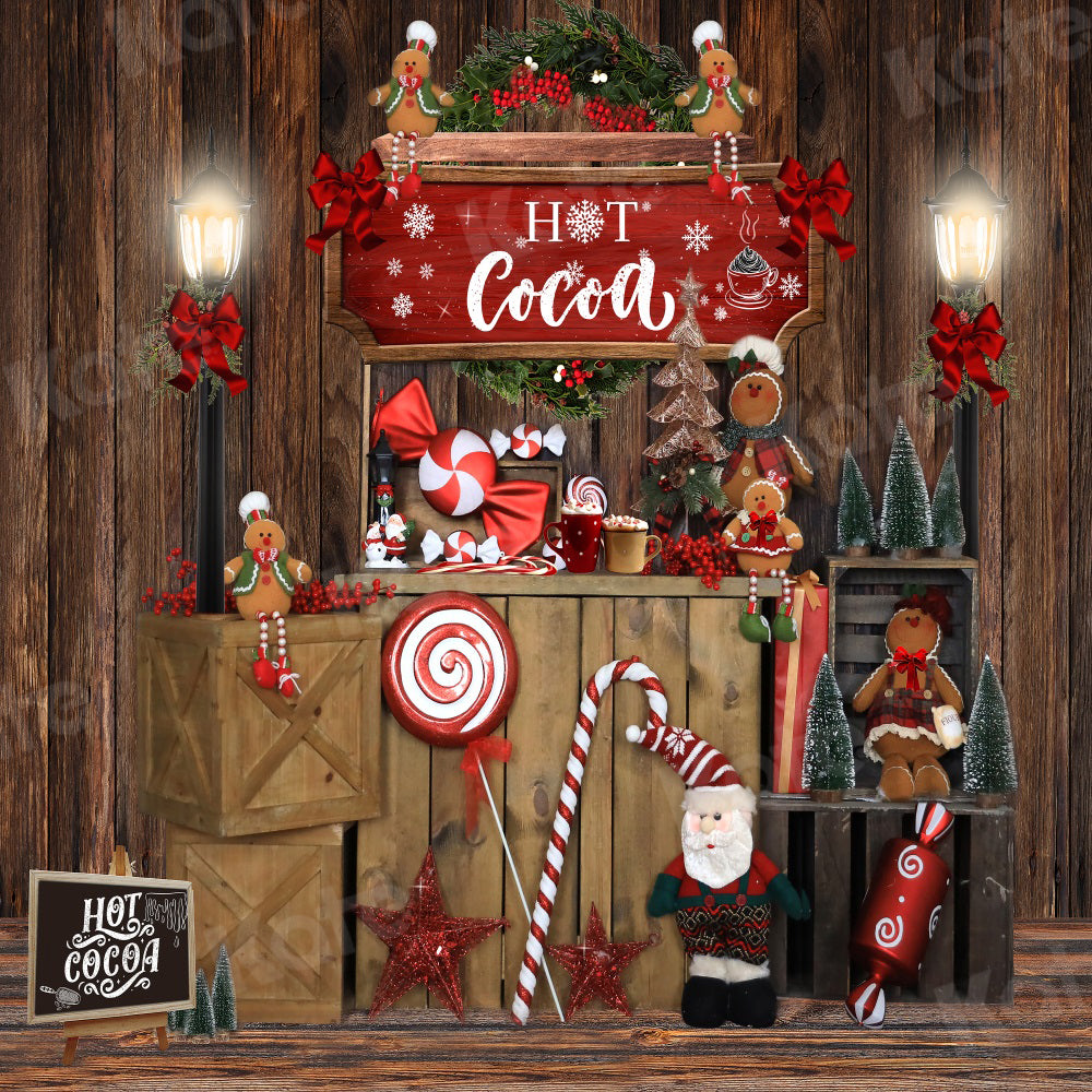 Kate Hot Cocoa Christmas Gingerbread Vintage Wood Backdrop for Photography