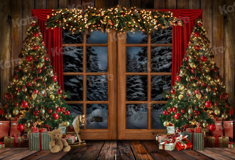 Kate Christmas Window Vintage Wood Tree Backdrop for Photography