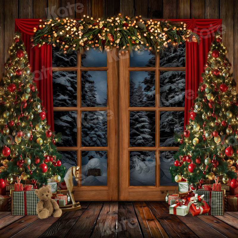 Kate Christmas Window Vintage Wood Tree Backdrop for Photography