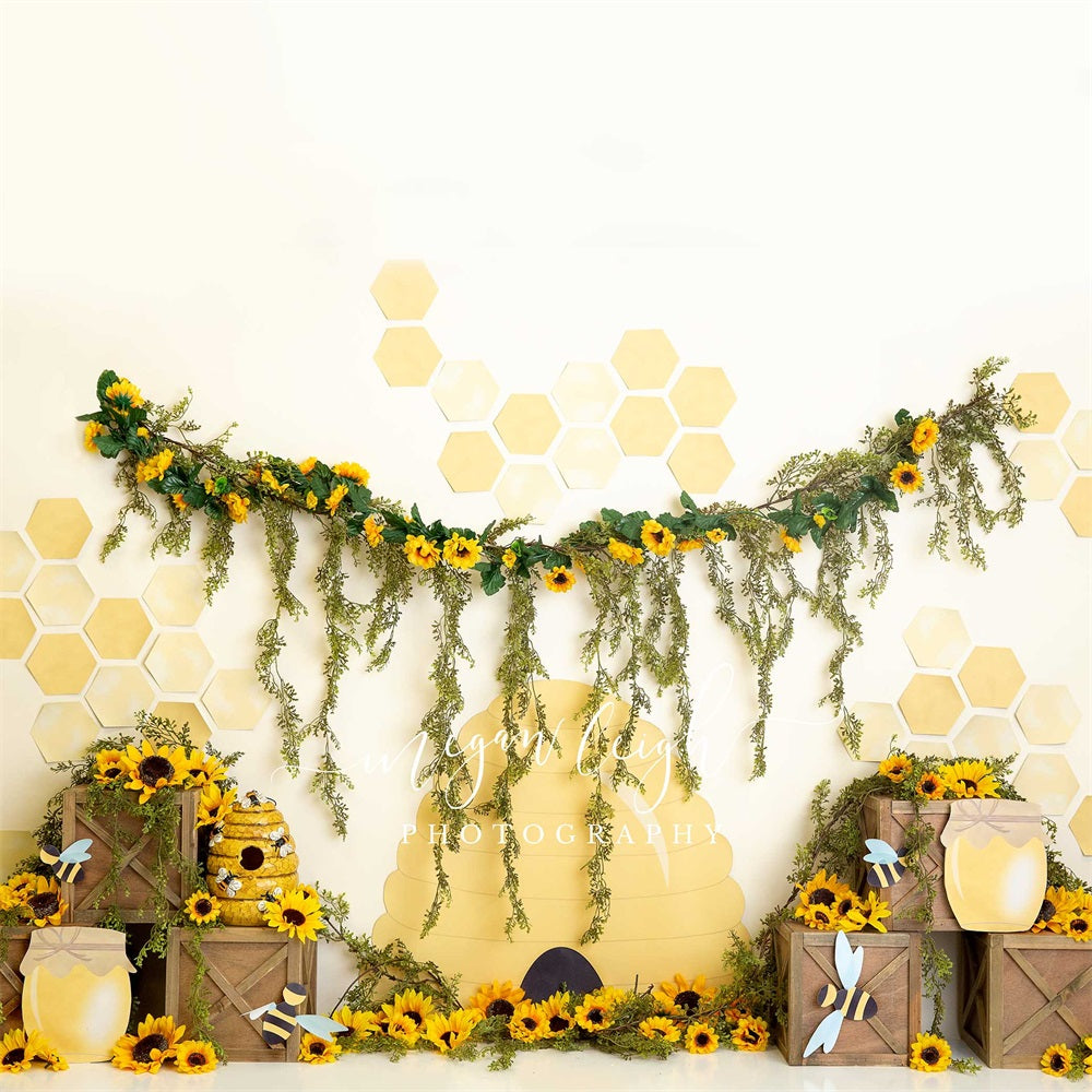 Kate Summer Honey Bee Sunflower Backdrop Designed by Megan Leigh Photography