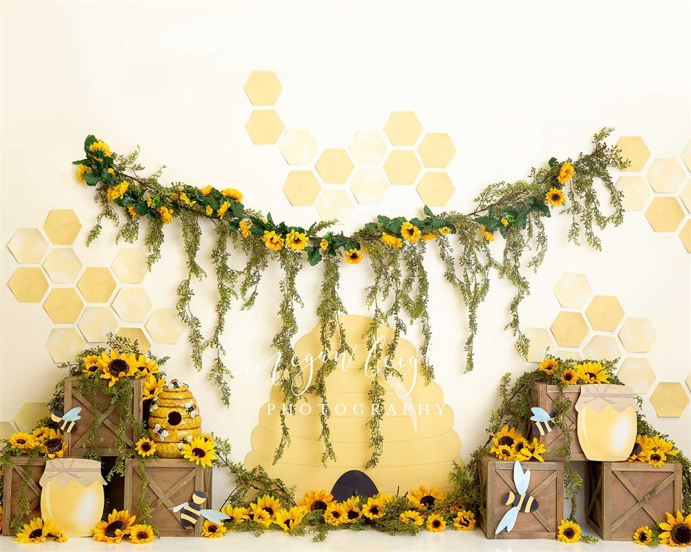 Kate Summer Honey Bee Sunflower Backdrop Designed by Megan Leigh Photography