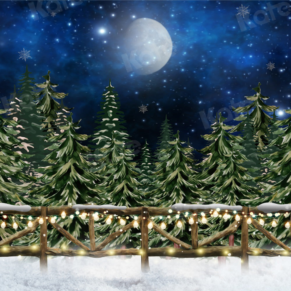 Kate Christmas Winter Forest Moon Snow Backdrop for Photography