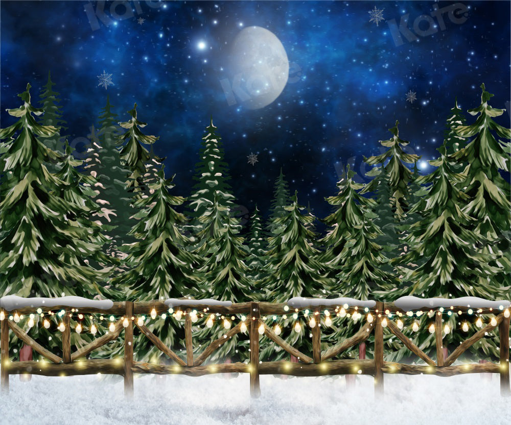 Kate Christmas Winter Forest Moon Snow Backdrop for Photography