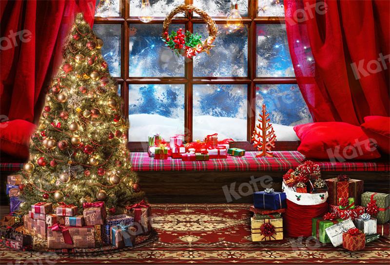 Kate Christmas Room Window Red Backdrop for Photography -UK