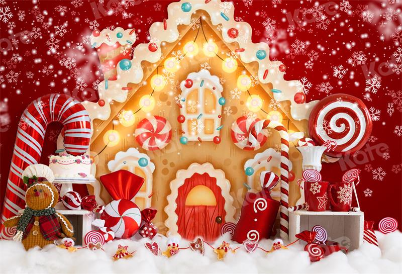 Kate Christmas Gingerbread House Candy Backdrop for Photography