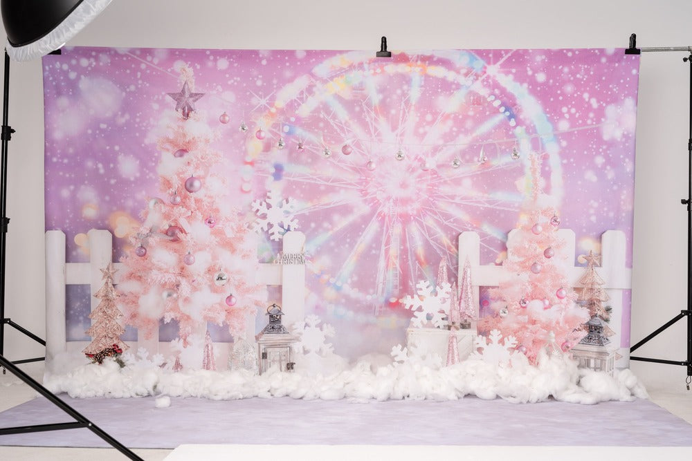 Kate Christmas Pink Fantasy Ferris Wheel Backdrop Designed by GQ