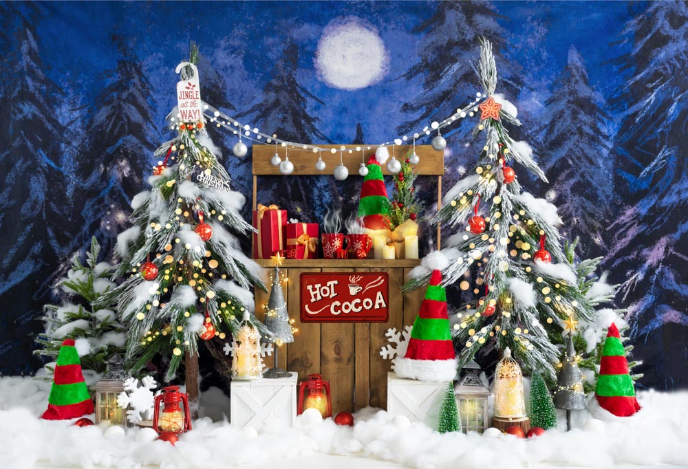 Kate Christmas Hot Cocoa Red Green Elf Hat Backdrop Designed by Emetselch -UK