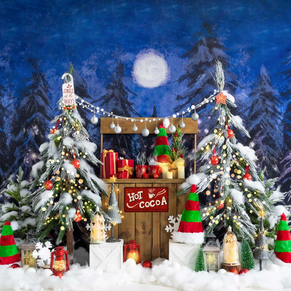 Kate Christmas Hot Cocoa Red Green Elf Hat Backdrop Designed by Emetselch -UK