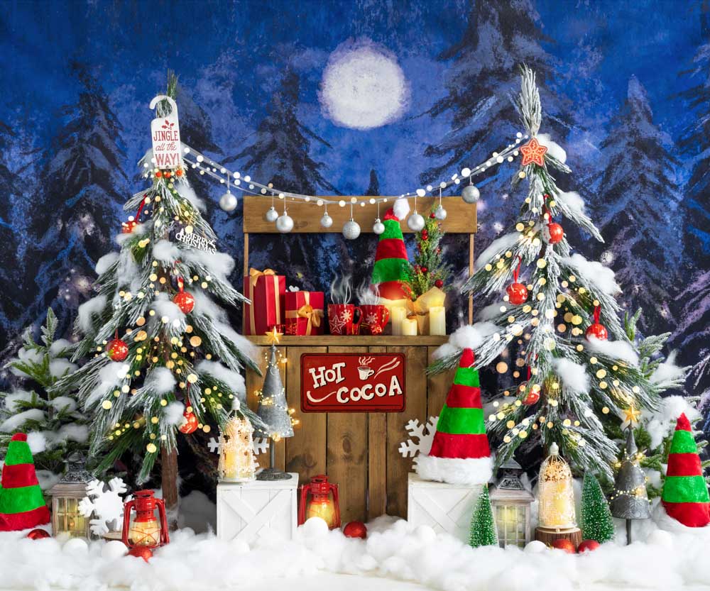 Kate Christmas Hot Cocoa Red Green Elf Hat Backdrop Designed by Emetselch -UK