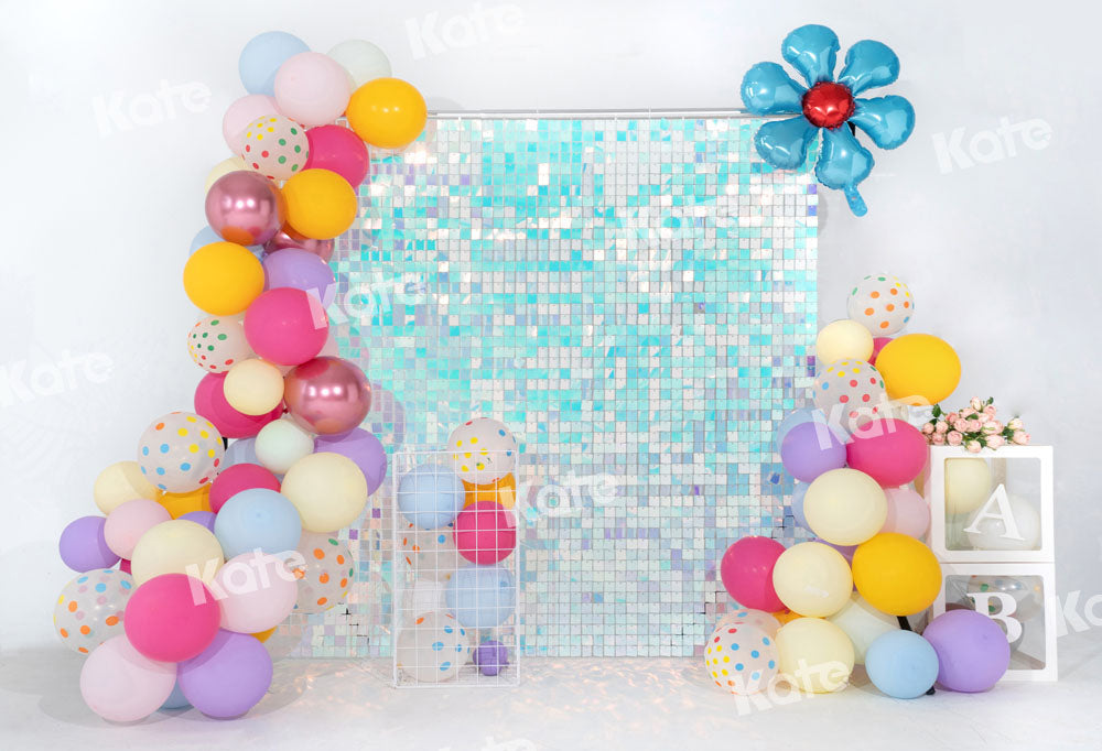Kate Birthday Balloons Light Blue Sequin Wall Party Backdrop Designed by Emetselch