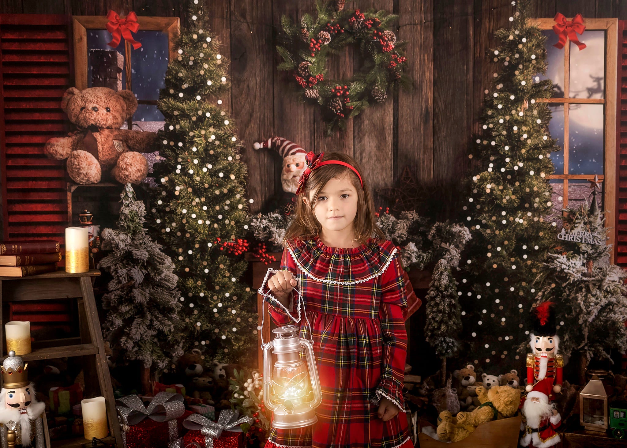 Kate Vintage Christmas Fireplace Teddy Bear Backdrop for Photography -UK