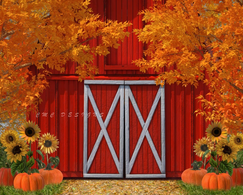 Kate Autumn Pumpkin Red Barn Door Backdrop Designed By Candice Compton