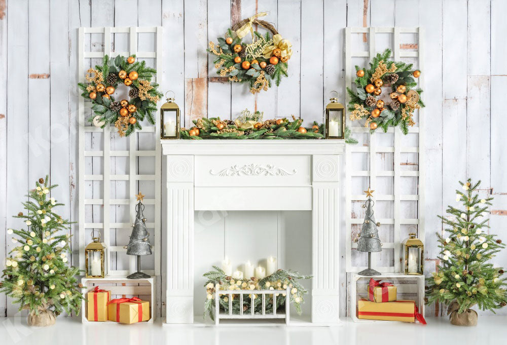 Kate Christmas White Fireplace Backdrop Designed by Emetselch