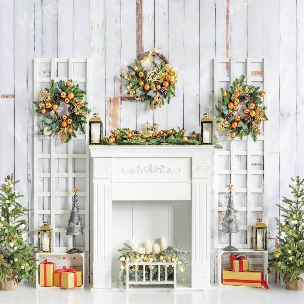 Kate Christmas White Fireplace Backdrop Designed by Emetselch