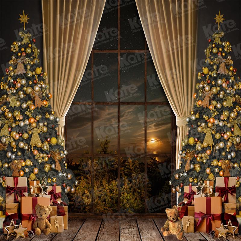 Kate Warm Christmas Trees Window Backdrop for Photography -UK