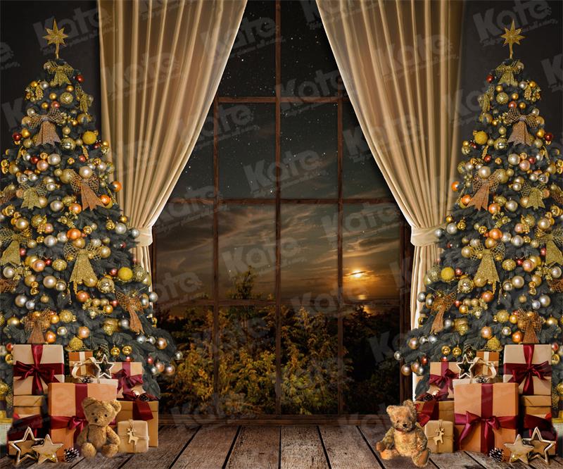 Kate Warm Christmas Trees Window Backdrop for Photography -UK