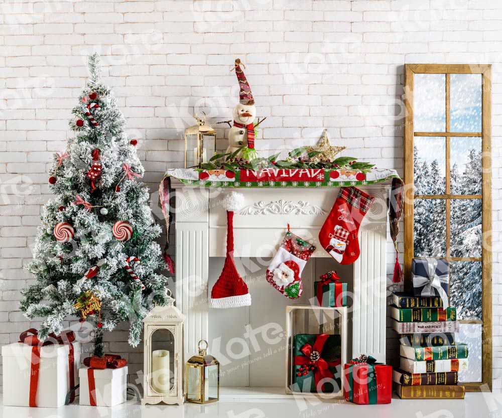 Kate Christmas Window Fireplace Backdrop Designed by Emetselch