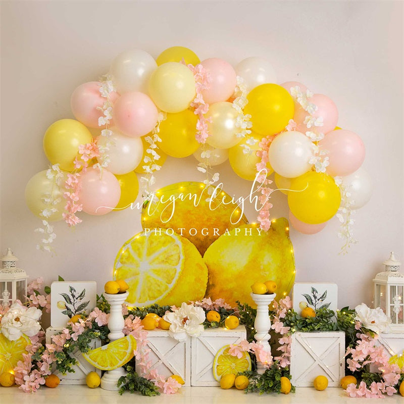 Kate Lemon Cake Smash Balloon Backdrop Designed by Megan Leigh Photography