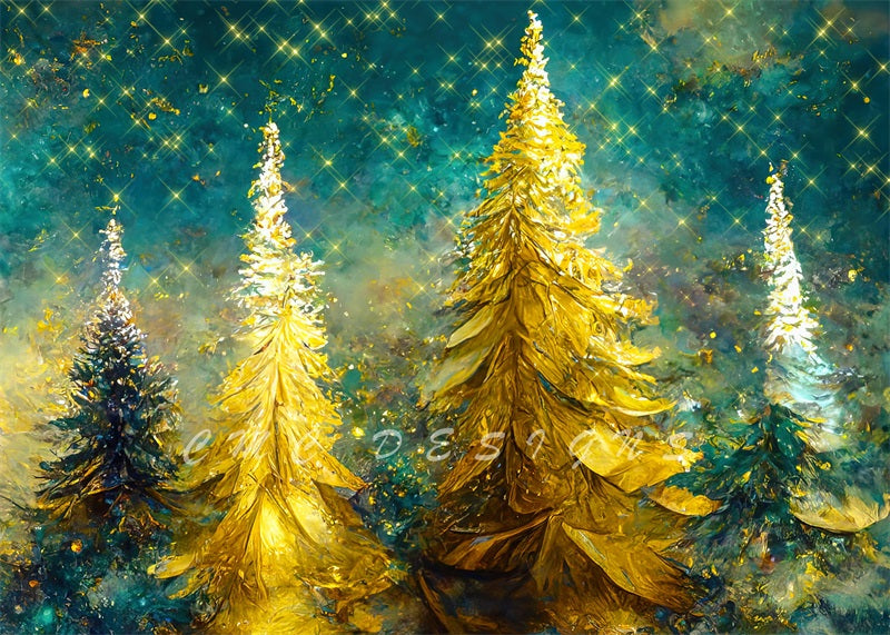 Kate Elegant Gold Christmas Trees Backdrop Designed by Candice Compton