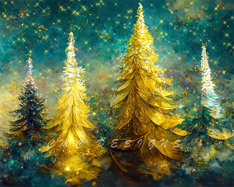 Kate Elegant Gold Christmas Trees Backdrop Designed by Candice Compton