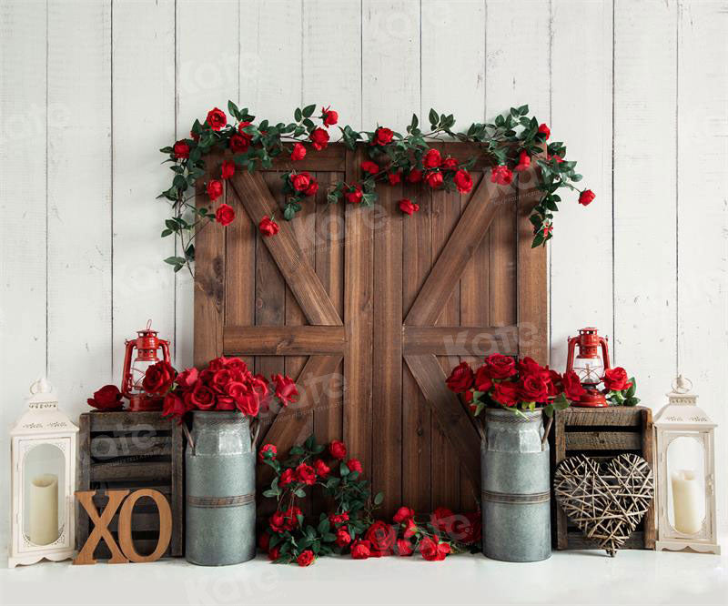 Kate Valentine's Day Barn Door Rose Backdrop for Photography -UK