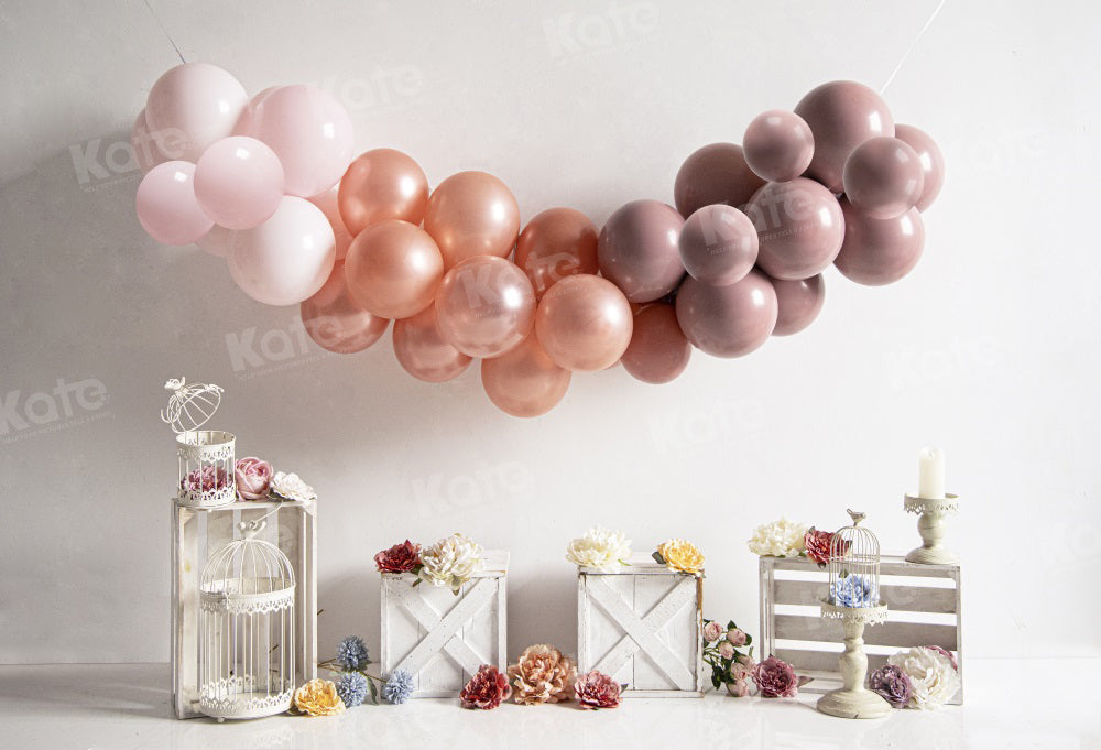 Kate Spring Cake Smash Floral Boho Balloons Backdrop for Photography