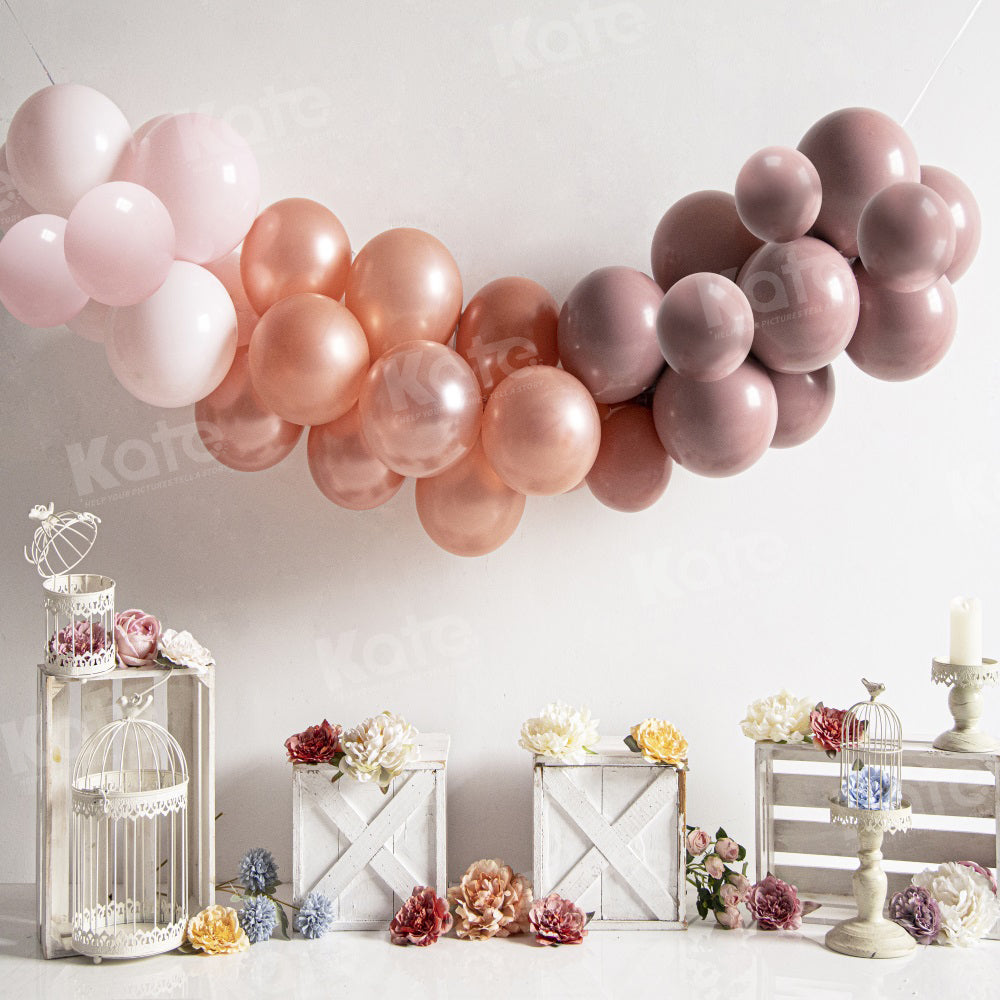 Kate Spring Cake Smash Floral Boho Balloons Backdrop for Photography