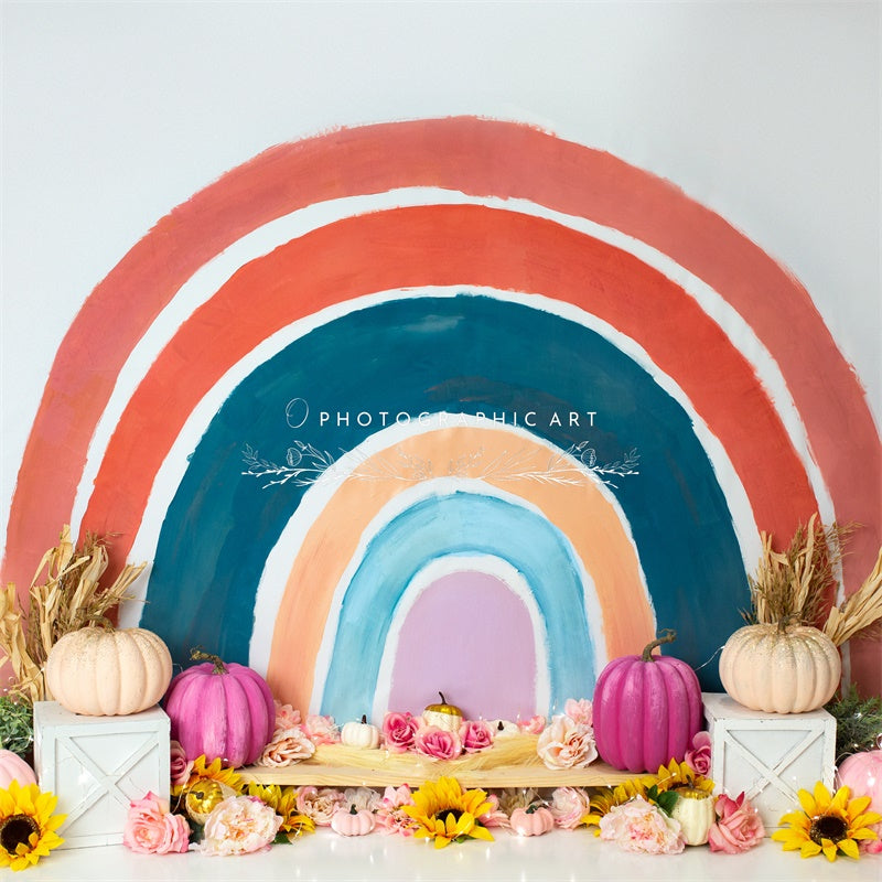 Kate Autumn Rainbow Pumpkins Backdrop for Photography Designed by Jenna Onyia -UK