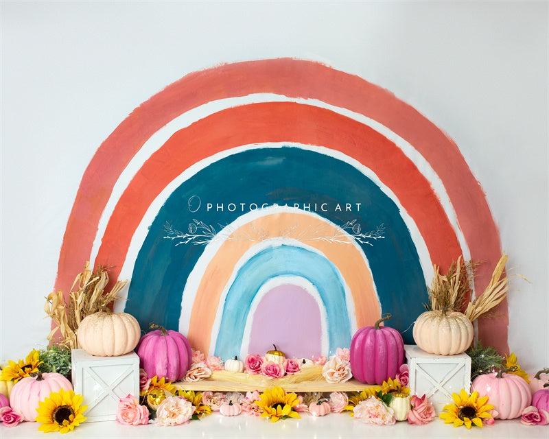 Kate Autumn Rainbow Pumpkins Backdrop for Photography Designed by Jenna Onyia