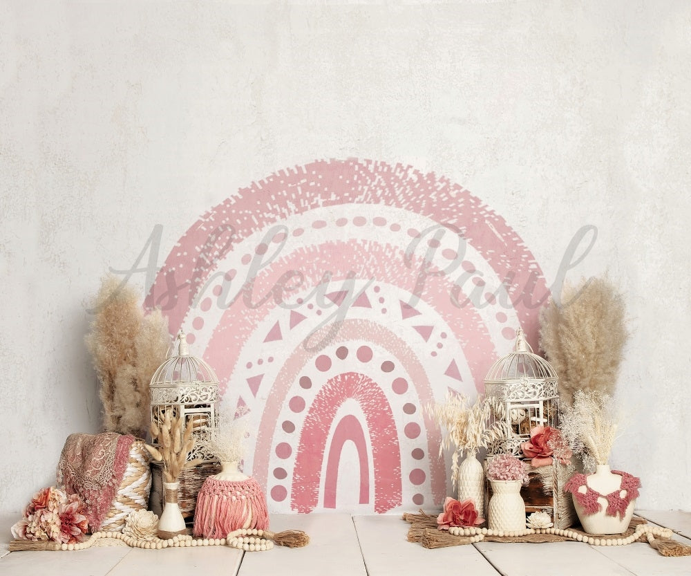 Kate Pink Rainbow Boho Backdrop Designed by Ashley Paul