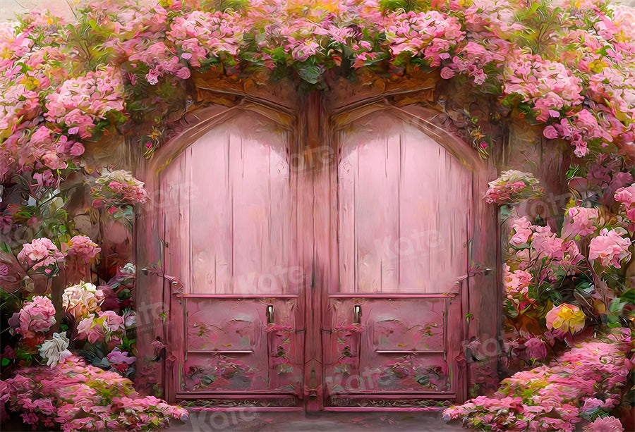 Kate Oil Painting Pink Flower Door Backdrop for Photography -UK