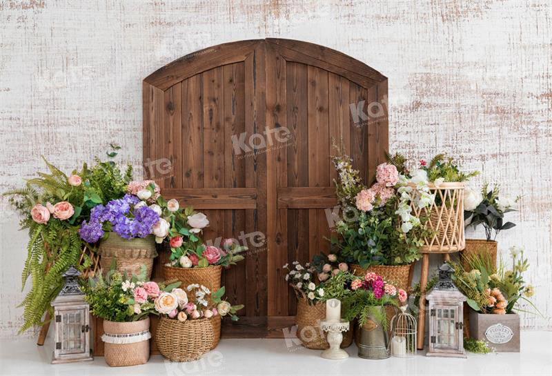 Kate Spring Flower Basket Barn Door Backdrop for Photography