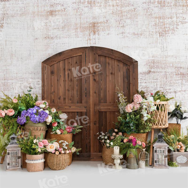Kate Spring Flower Basket Barn Door Backdrop for Photography