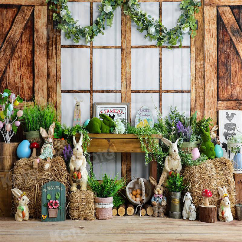 Kate Easter Wood Barn Bunny Backdrop for Photography