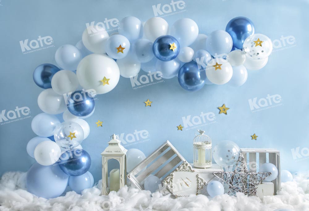 Kate Birthday Blue Balloons Cake Smash Backdrop Designed by Emetselch