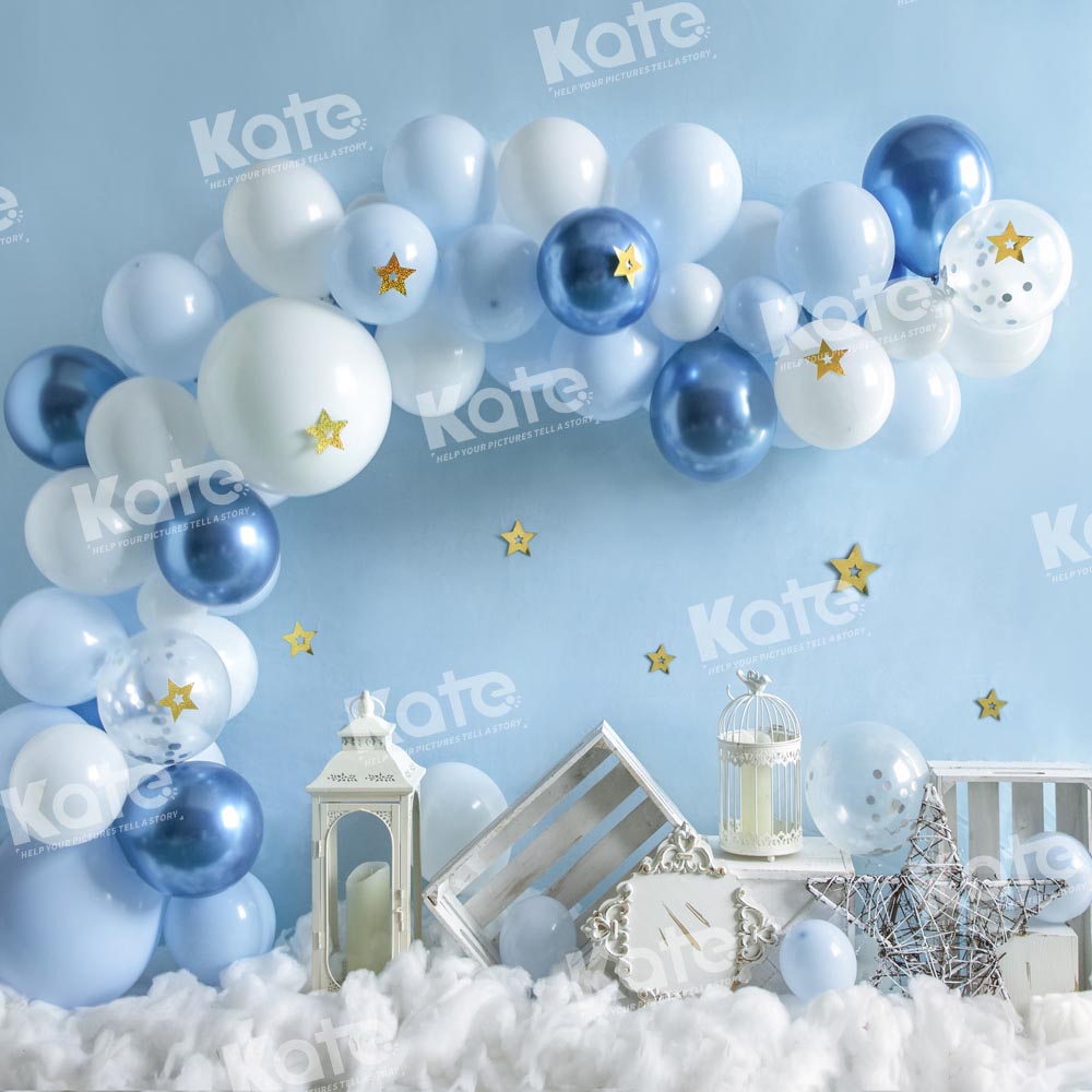 Kate Birthday Blue Balloons Cake Smash Backdrop Designed by Emetselch