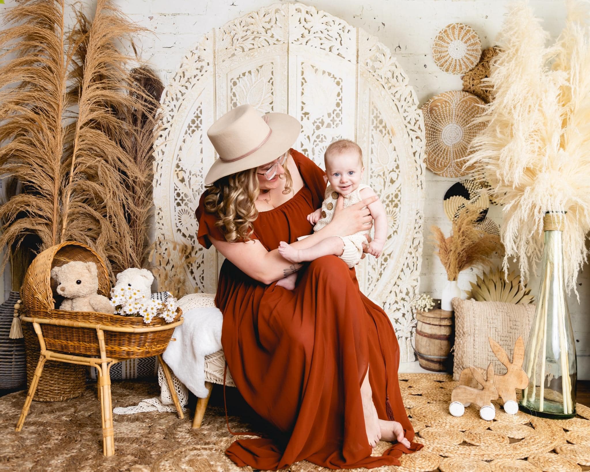 Kate Boho Screen with Pampas Grass Backdrop Designed by Mandy Ringe Photography