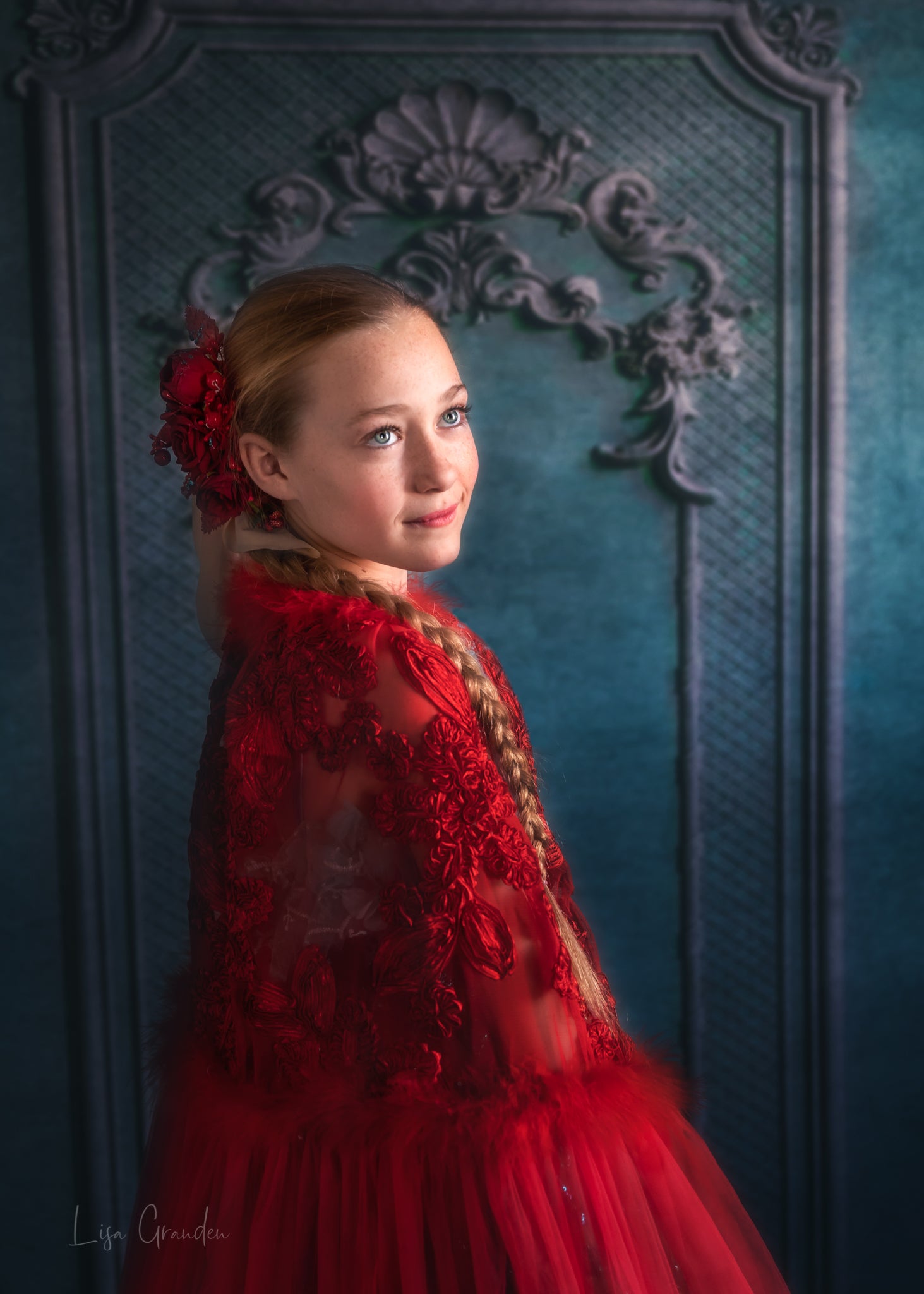 Kate Turquoise Ornate Wall Backdrop for Photography Designed by Lisa Granden -UK