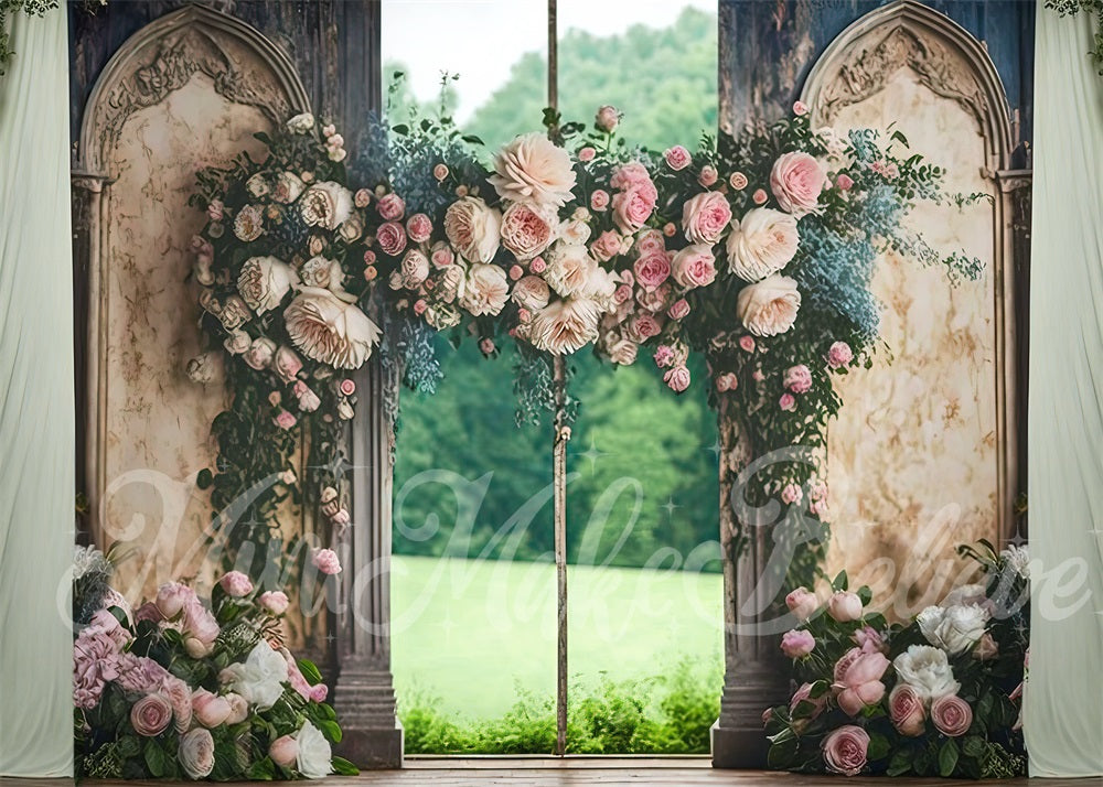 Kate Pink Rose Floral Wedding Backdrop Designed by Mini MakeBelieve