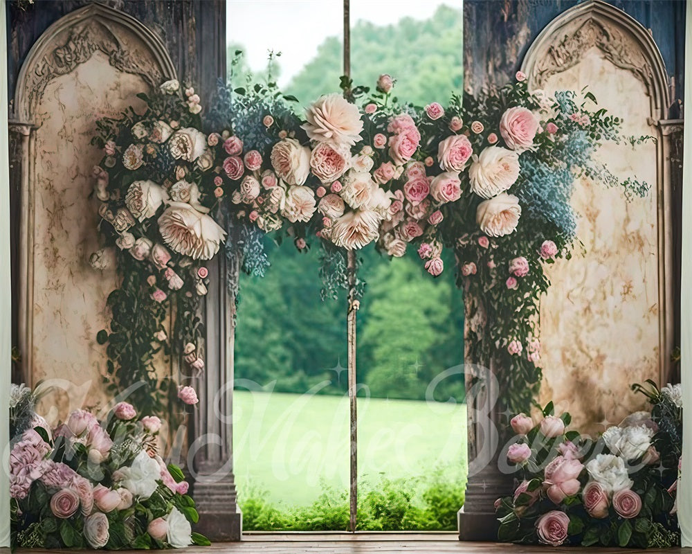 Kate Pink Rose Floral Wedding Backdrop Designed by Mini MakeBelieve