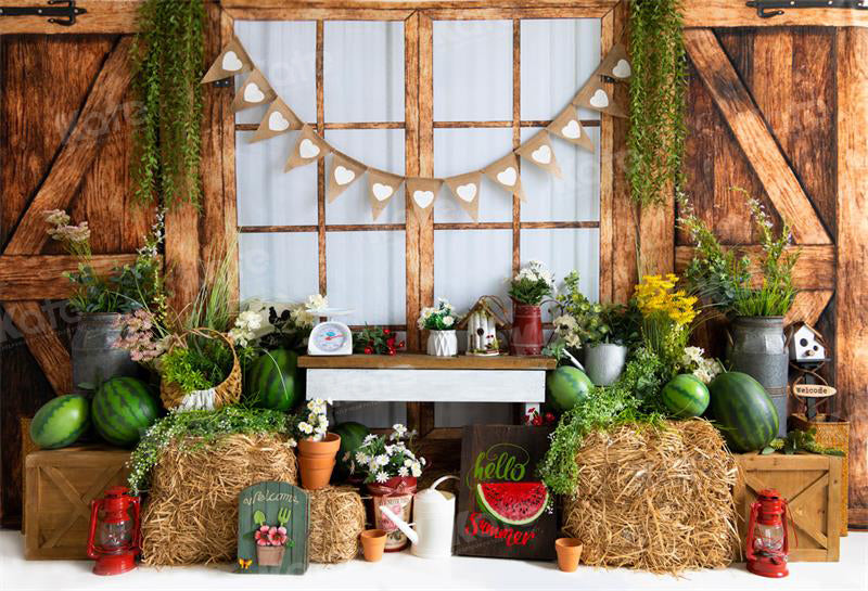 Kate Summer Watermelon Barn Backdrop for Photography