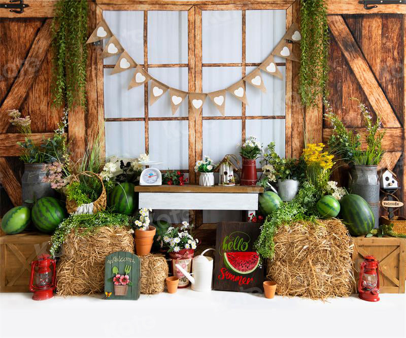 Kate Summer Watermelon Barn Backdrop for Photography