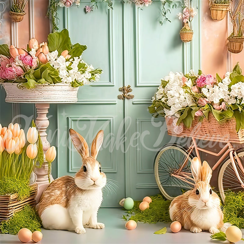 Kate Painterly Pastel Easter Bunny Flower Backdrop Designed by Mini MakeBelieve