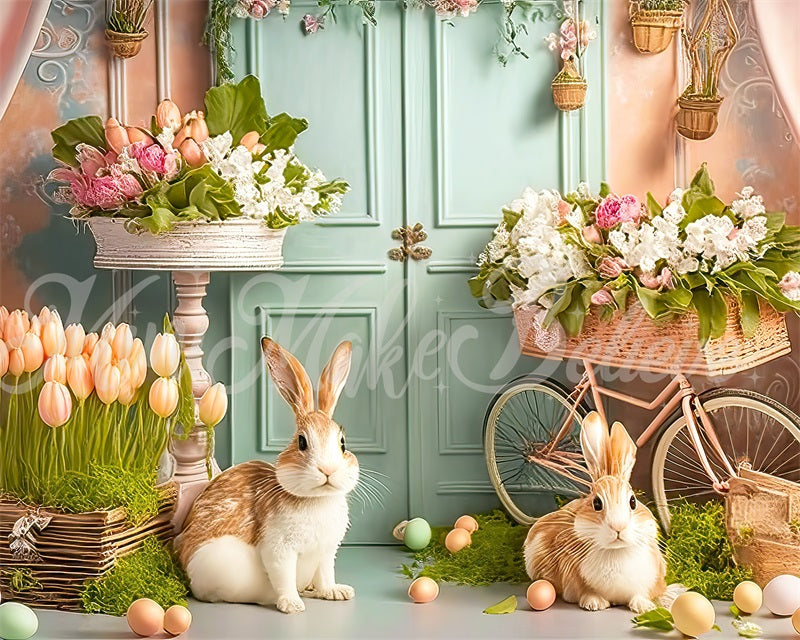Kate Painterly Pastel Easter Bunny Flower Backdrop Designed by Mini MakeBelieve