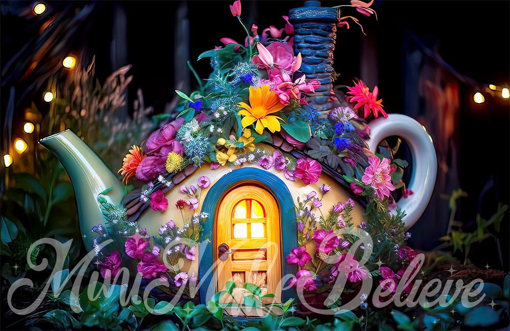 Kate Fine Art Enchanted Fairy Teapot Flowers Backdrop Designed by Mini MakeBelieve