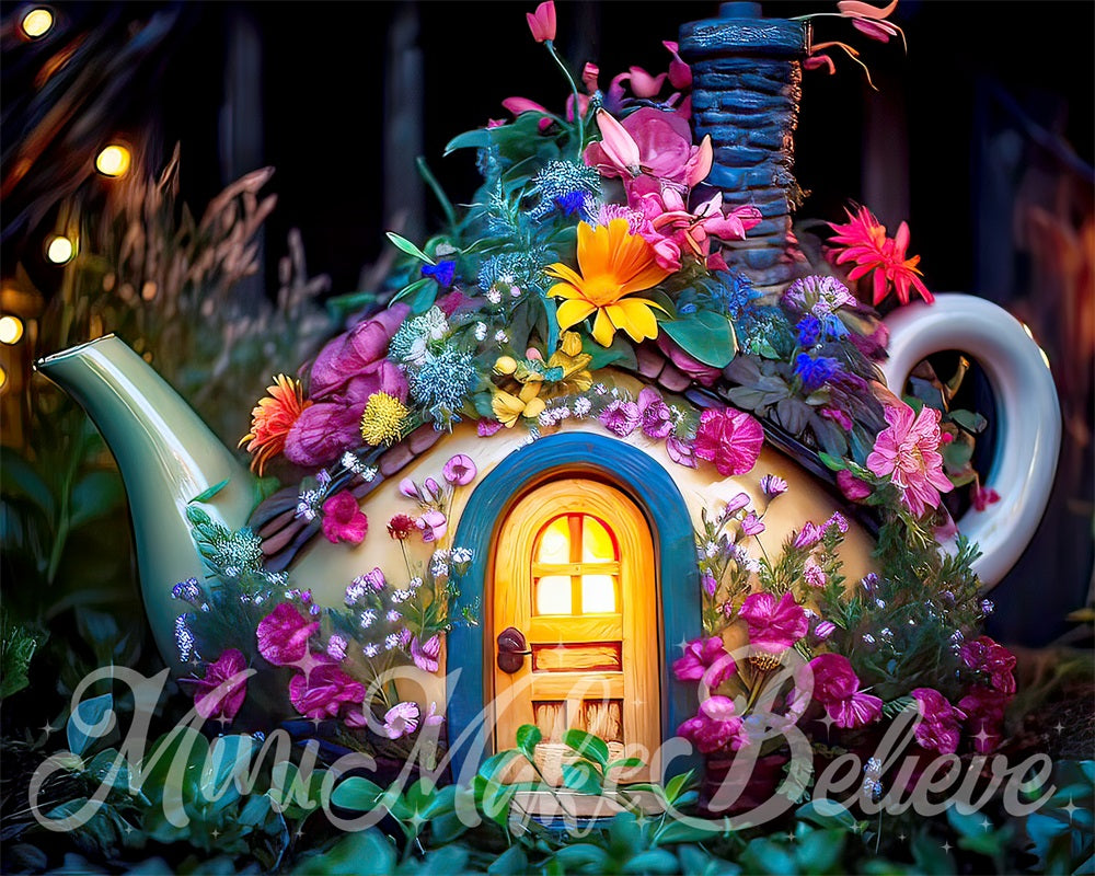 Kate Fine Art Enchanted Fairy Teapot Flowers Backdrop Designed by Mini MakeBelieve