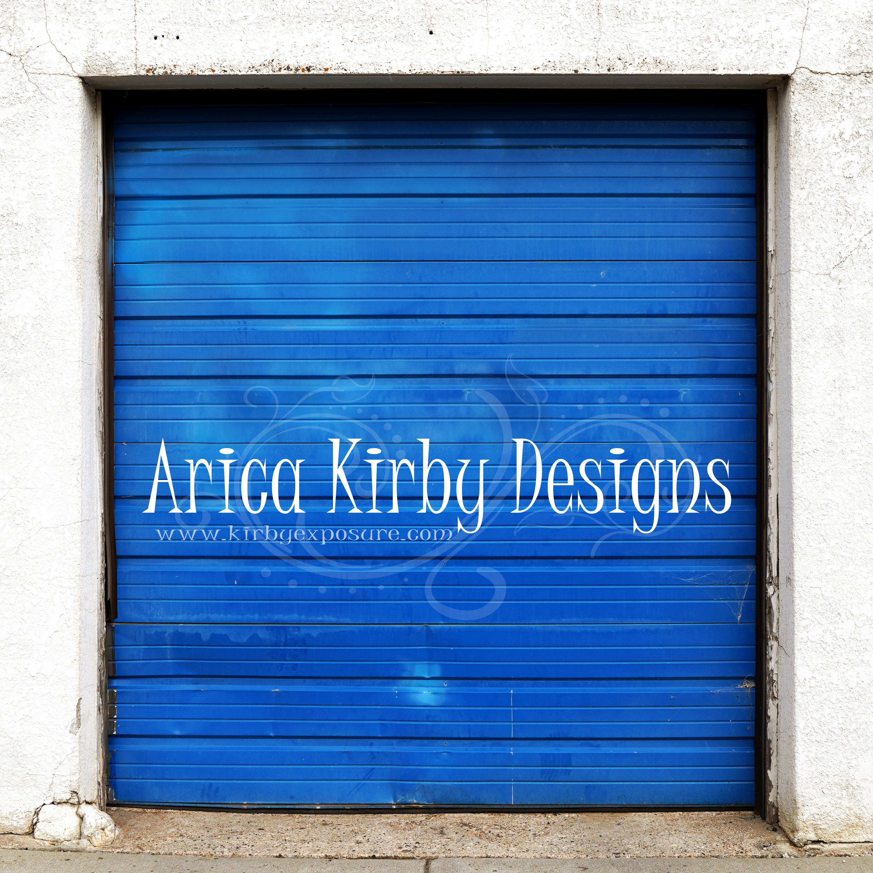 Kate Blue Garage Door Backdrop Designed by Arica Kirby